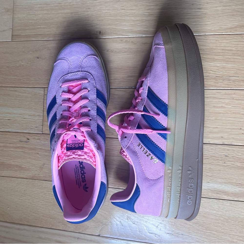 Adidas Women's Pink and Blue Platform Gazelles